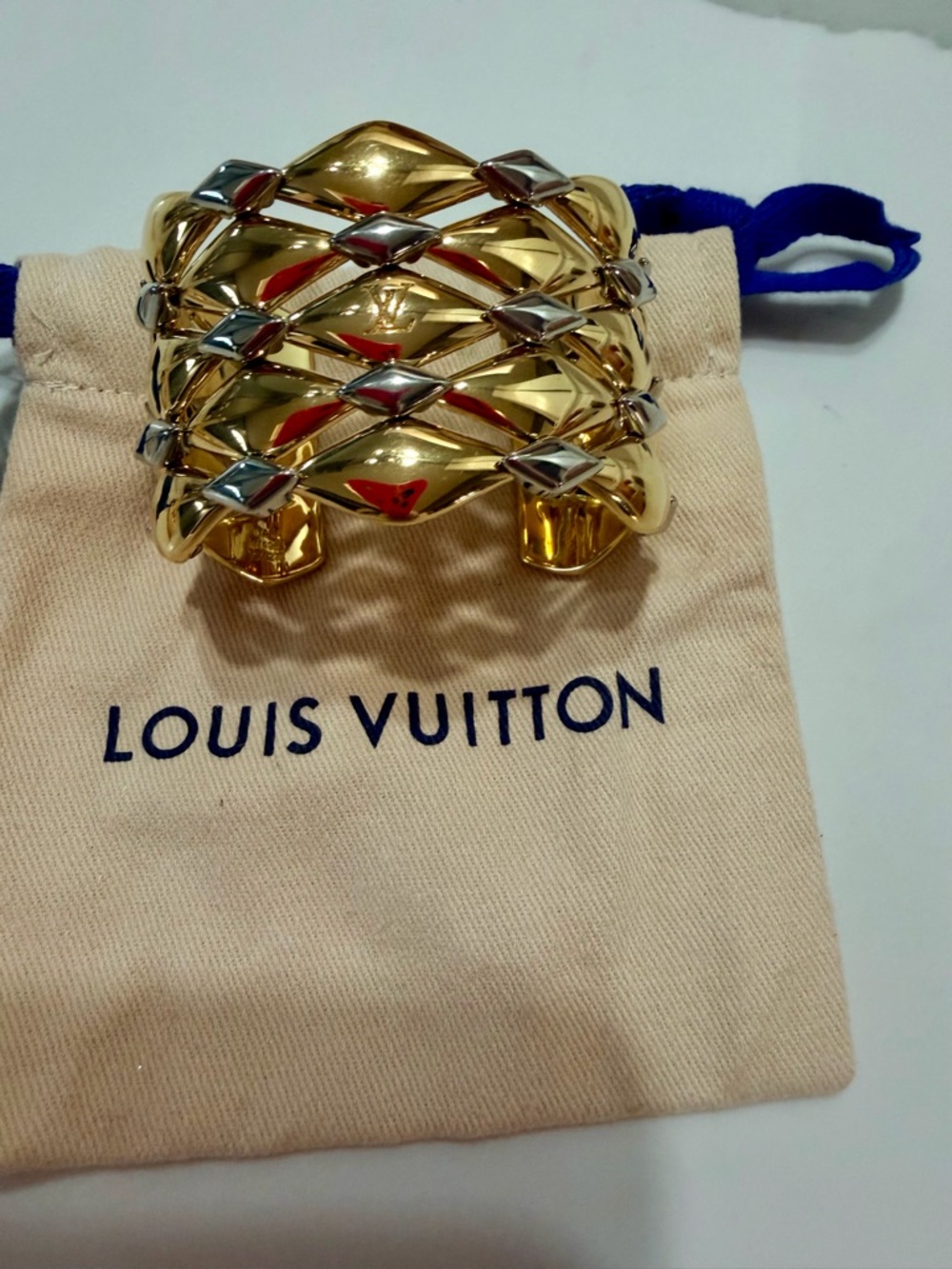 Louis Vuitton LV Malletage Gold Cuff Bracelet XS Petite Fit Like New w/ Dust Bag